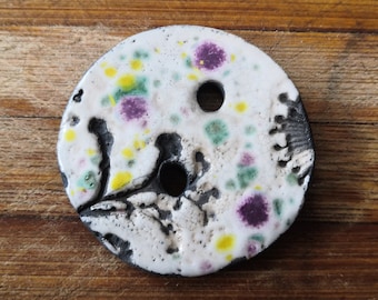 Large round raku ceramic button 52mm in diameter for clothing or creative hobbies