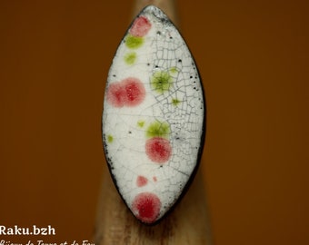 Speckled white ring in raku ceramic sheet, MASIRO GRANDE, jewelry inspired by nature, natural jewelry