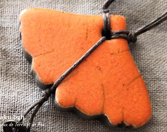 GINKGO ceramic raku necklace, different variants, jewelry inspired by nature, natural jewelry, plain orange