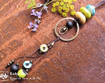 Multicolored jumping necklace necklace in ceramic raku PEBBLEs, jewelry inspired by nature, natural jewelry, zen and casual necklace