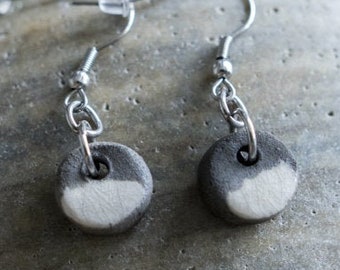 BORU round ceramic raku earrings, nature-inspired jewelry, natural jewelry, white enamel