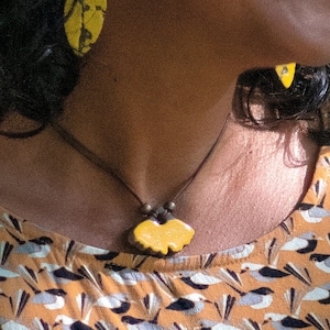 Yellow raku ceramic necklace ginkgo leaf GINKGO MINI, nature jewelry, natural jewelry
