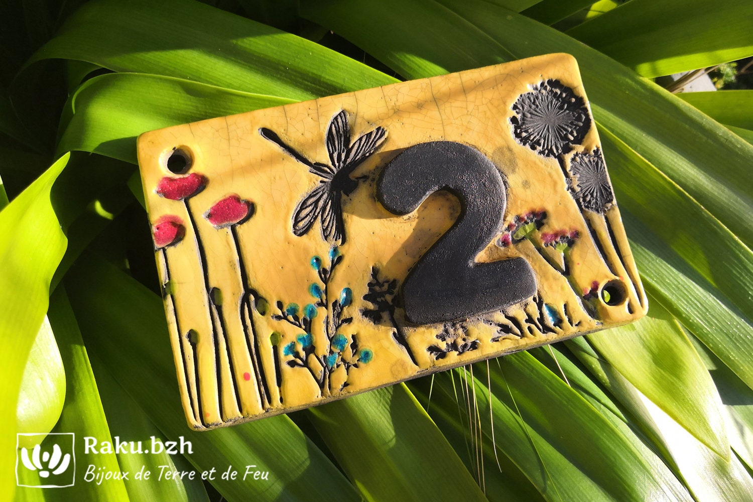 Plaque de Numéro Maison, 8x12cm, 1 ou 2 Chiffres en Raku, Plaque avec Inscription Personnalisée, sur