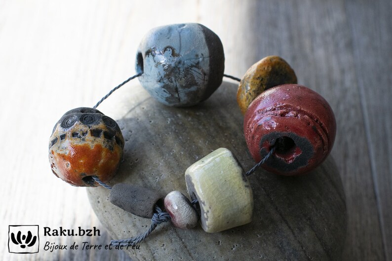 shapes and colors for jewelry Raku pearl supplies for raku ceramic designers handmade batch of 7 beads of various sizes
