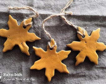 Set of 3 stars handmade Christmas in raku, Christmas decoration, ceramic decoration for Christmas tree, Christmas tree ornament