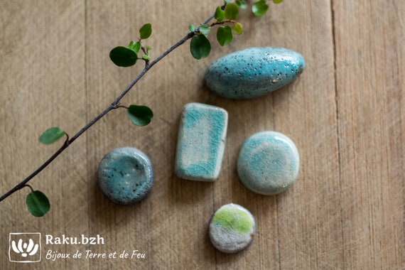 set of 9 cabochons to glue for crafting supplies for creative raku pottery Cabochon raku handmade supplies