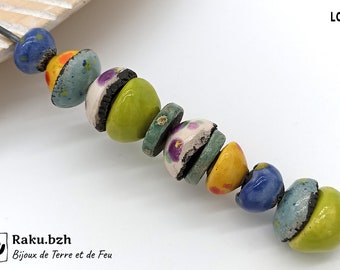 Lot of 12 beads of all shapes and colors, supplies for raku ceramic creators, handmade supplies, jewelry kit