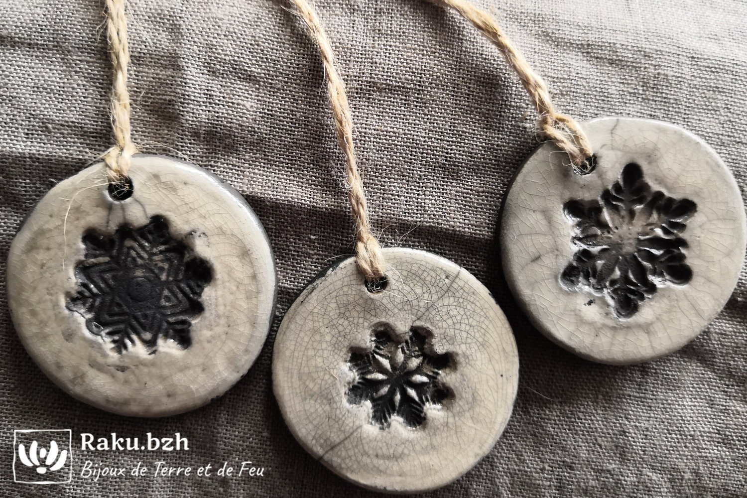 Lot de 3 Boules Noël Blanches en Raku, Décoration Noël, Céramique Pour Sapin Ornement d'arbre Noël