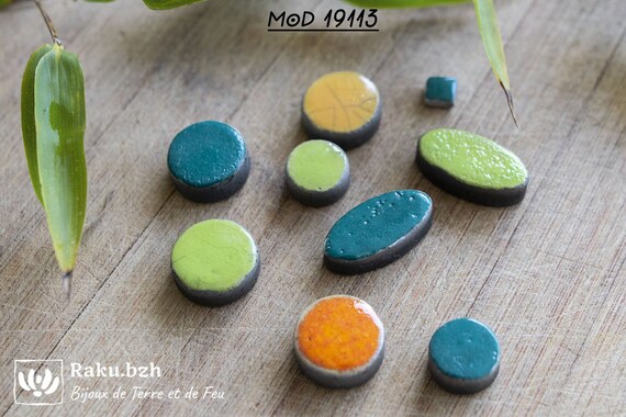 set of 9 cabochons to glue for crafting supplies for creative raku pottery Cabochon raku handmade supplies