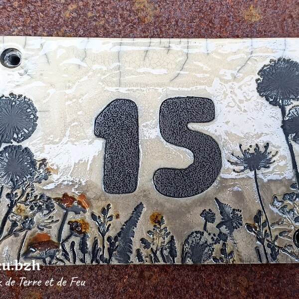 Plaque de numéro de maison,10X15cm, 1 ou 2 chiffres en raku, plaque avec inscription personnalisée, numéro sur commande et sur mesure