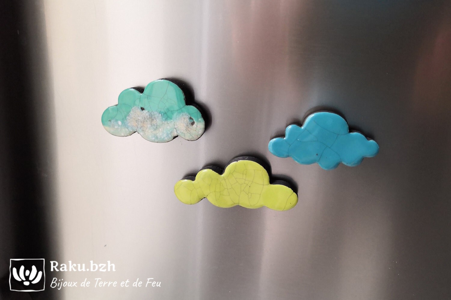 Magnets en Raku Céramique Nuages, Lot de 3 Aimants Puissants Pour Décorer Votre Frigo et Tenir Vos N