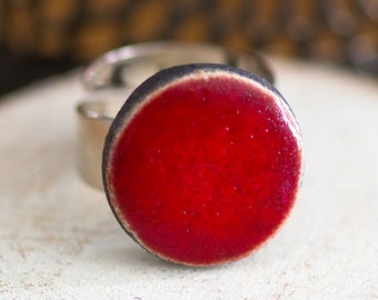 Red ceramic raku ring KOÏSHINI PETITE, jewelry inspired by nature, natural jewelry