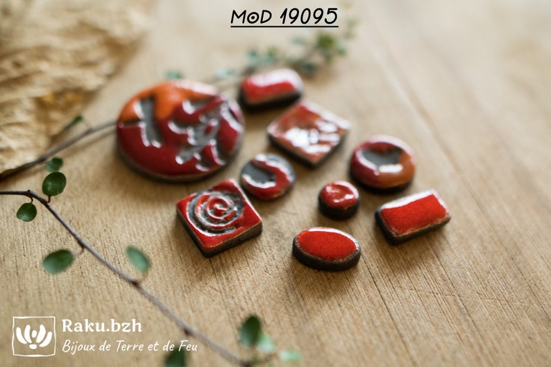 set of 9 cabochons to glue for crafting supplies for creative raku pottery Cabochon raku handmade supplies