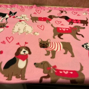 Handmade fleece pet blanket, valentine dogs!