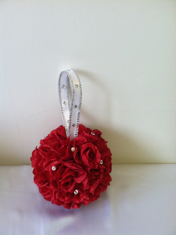 5 Red Bridal Bouquets Red Flower Ball Red Kissing Balls Etsy