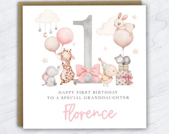 1st Birthday Card for Granddaughter, Niece, Daughter, Little Girl, Personalised 1st Birthday card, First Birthday card for Granddaughter
