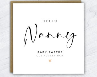 Hello Nanny Pregnancy Reveal Card, Baby Announcement, Baby Surprise Card, Baby Reveal Card, New Baby, Nanny To Be Card, Having a Baby Card