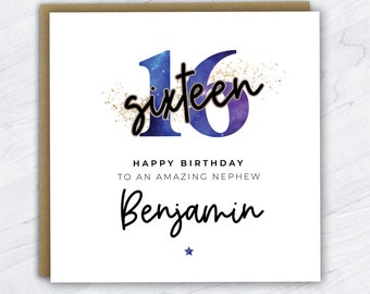 Personalised Boys 16th Birthday Card, 16th Birthday Card for Boys, Sixteenth Birthday Card, Boys Birthday, Card for Son, Grandson, Nephew