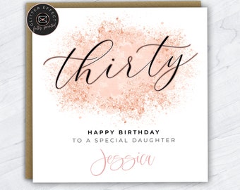 Personalised 30th Birthday Card for Her, 30th Birthday Card, Glitter Effect, Card for Daughter, Granddaughter, Niece, Friend, Girlfriend, 30