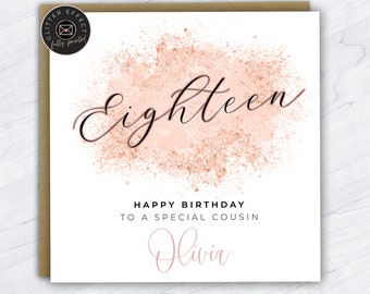 Personalised 18th Birthday Card for Her, 18th Birthday Card, Glitter Effect, Card for Daughter, Granddaughter, Niece, Friend, Girlfriend, 18