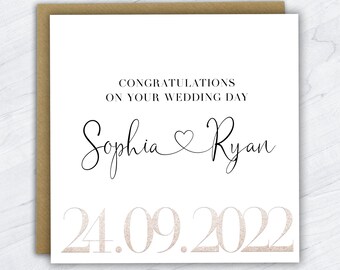 Congratulations On Your Wedding Day Card,  Glitter Effect Personalised Wedding Day Card, Newlyweds, Just Married, Mr, Mrs, Celebration Card