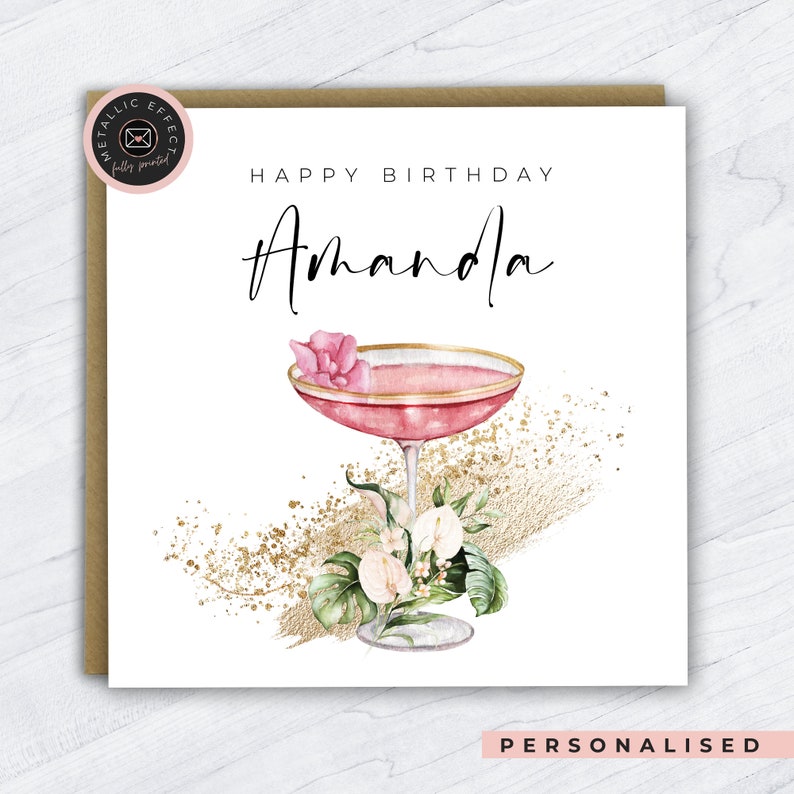 Personalised Birthday Card for Her, Cocktail Birthday Card, Birthday card for Friend, Sister, Niece, Granddaughter, Daughter