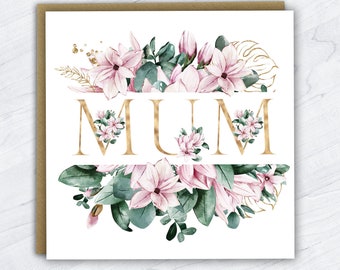 Mothers Day Card, Card for Mum, Mother's Day Card, Personalised Mothers Day Card, Foil Effect Card, Floral Mother's Day Card