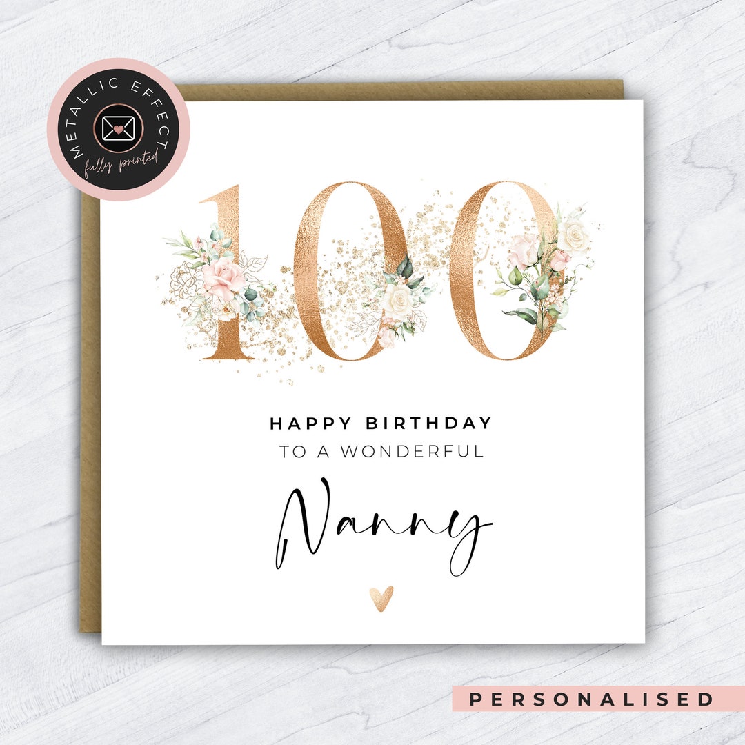 100th Birthday Card for Her, Personalised 100th Birthday Card, Glitter ...