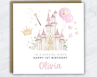 Personalised Princess Castle 1st Birthday Card, Princess Birthday Card, 1st Birthday for Girls, Fairytale, Princess, Little Girl Birthday