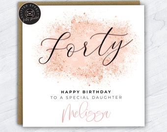 Personalised 40th Birthday Card for Her, 40th Birthday Card, Glitter Effect, Card for Daughter, Granddaughter, Niece, Friend, Girlfriend, 40