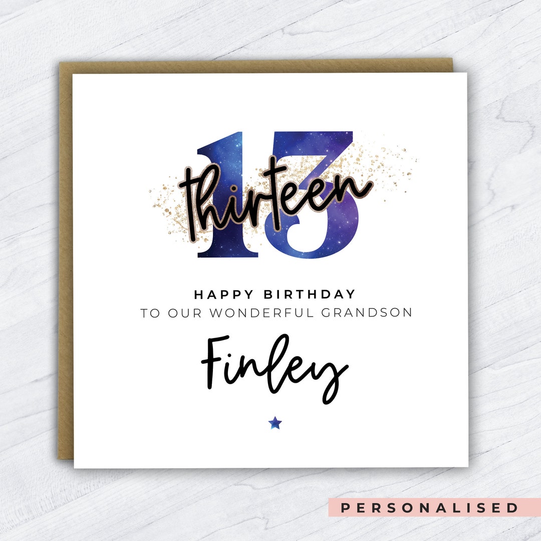 Personalised Boys 13th Birthday Card, 13th Birthday Card for Boys ...