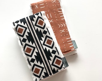 Baby Burp Cloths, Boho Theme, Aztec, Rust, Black, Geometric Shapes, Nursery, Gender Neutral Shower Gift, Baby Boy, Baby Girl, Cloth Diaper