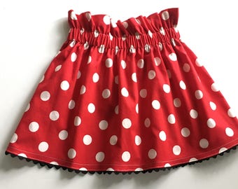 Red or Pink Polka Dot Skirt - Toddler - Twirl Skirt - High Waisted - Minnie - Birthday Party Skirt - Mouse - Disney Trip Inspired- Halloween