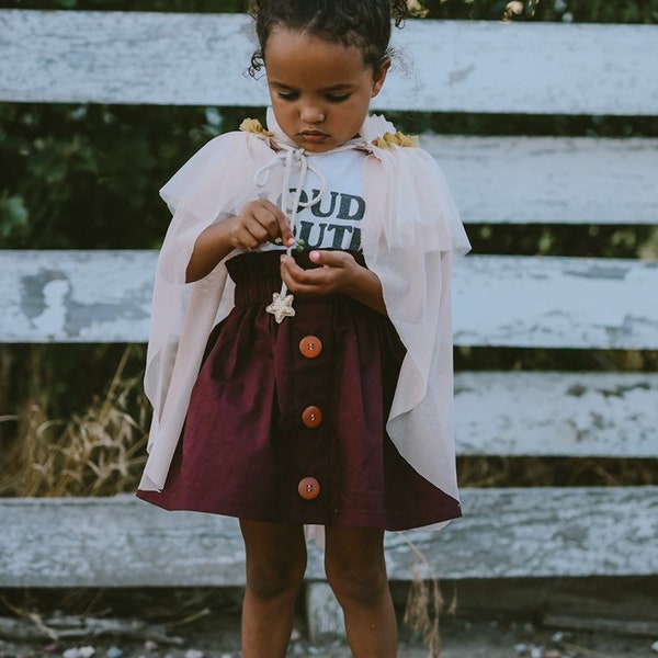 Girl's  Eggplant Skirt, Plain Style, Buttons in a Row Skirt, Girl's High Waisted Vintage Style Skirt, Plum Skirt, Purple Skirt, Toddler