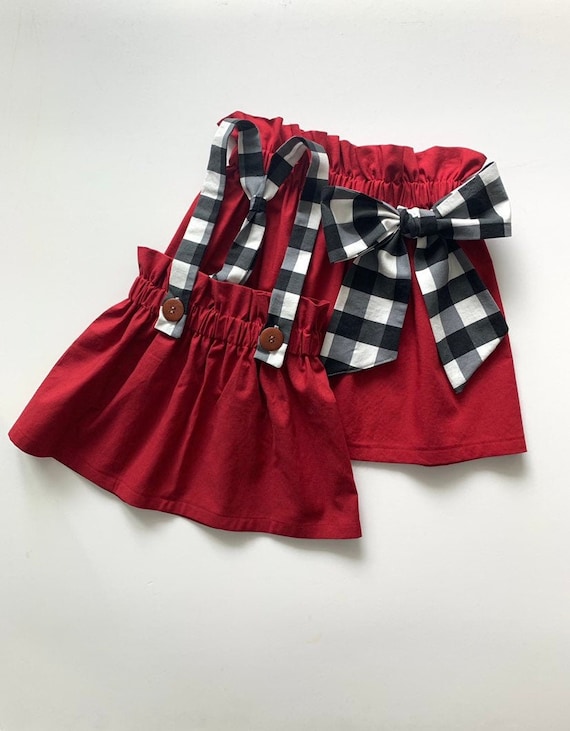 Girls Burgundy Christmas Skirt Toddler Suspender Skirt High