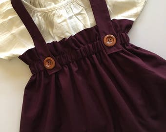 Girls Eggplant Suspender Skirt, Vintage Style Jumper, Girls High Waist Skirt, Toddler Holiday Skirt, Girls Fall Skirt, Sister Set, Purple