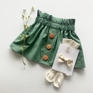 Girl's Sage Skirt, Plain Style, Buttons in a Row Skirt, Girl's High Waisted Vintage Style Skirt, Solid Green Skirt, Spring Skirt, Toddler
