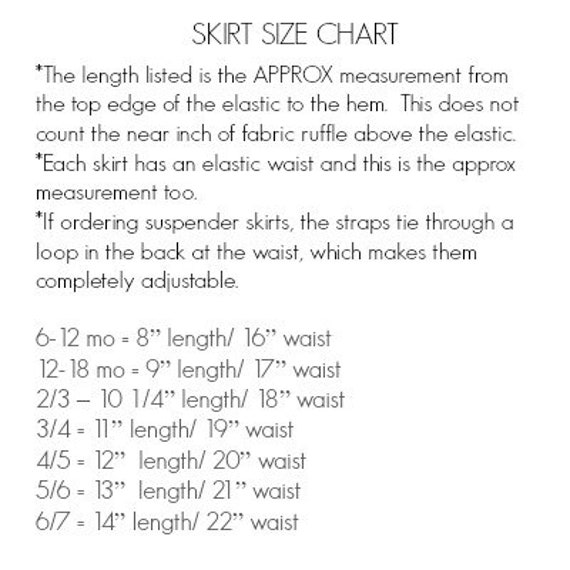 Skirt Size Chart For Toddlers