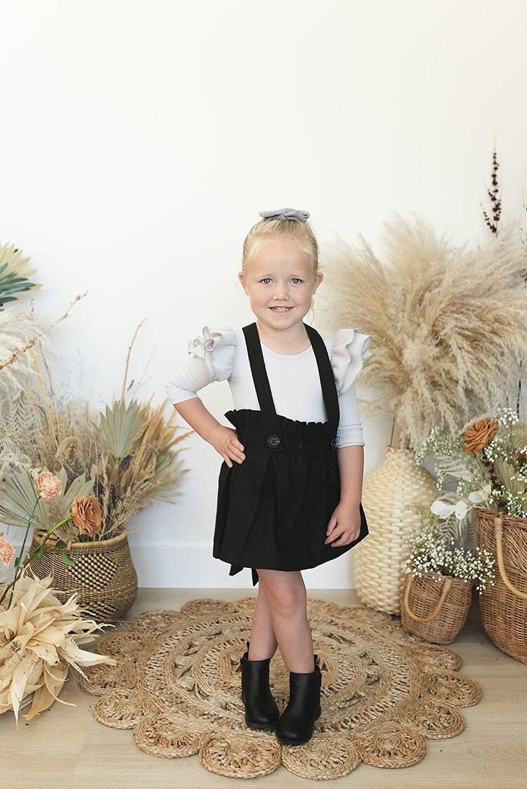 Girl's Black Suspender Skirt, Toddler Vintage Style Jumper