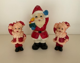 Vintage -  Set of 3 Santa Candles - Christmas Decoration - Antique - Unused - Gurley Candle Co -
