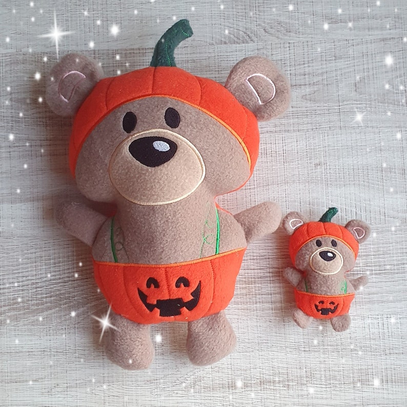 Halloween Pumpkin Teddy Bear Stuffie ITH Embroidery Machine | Etsy