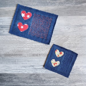 Rustikt hjärtaformat underlägg och muggmatta set med broderimaskinmönster