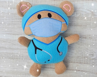 Doctor Nurse Medic Teddy Bear Stuffie ITH Embroidery Machine Pattern