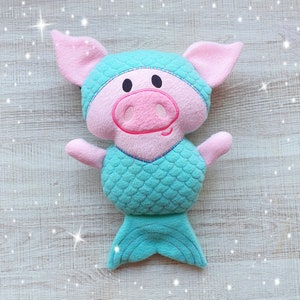Merpiggy Pig Mermaid Stuffie ITH Embroidery Machine Pattern