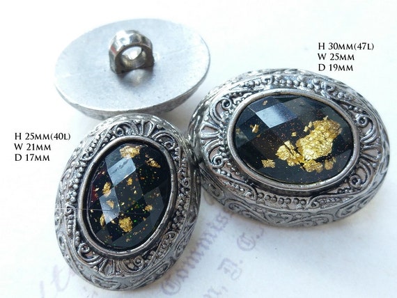 5 x BLACK /& SILVER COLOURED ART DECO STYLE OBLONG BUTTONS ~ 36L approx 21mm