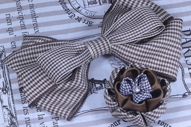 Brown,Scottish Plaid Ribbon,Houndstooth Ribbon, Choose Width by 4 meter.