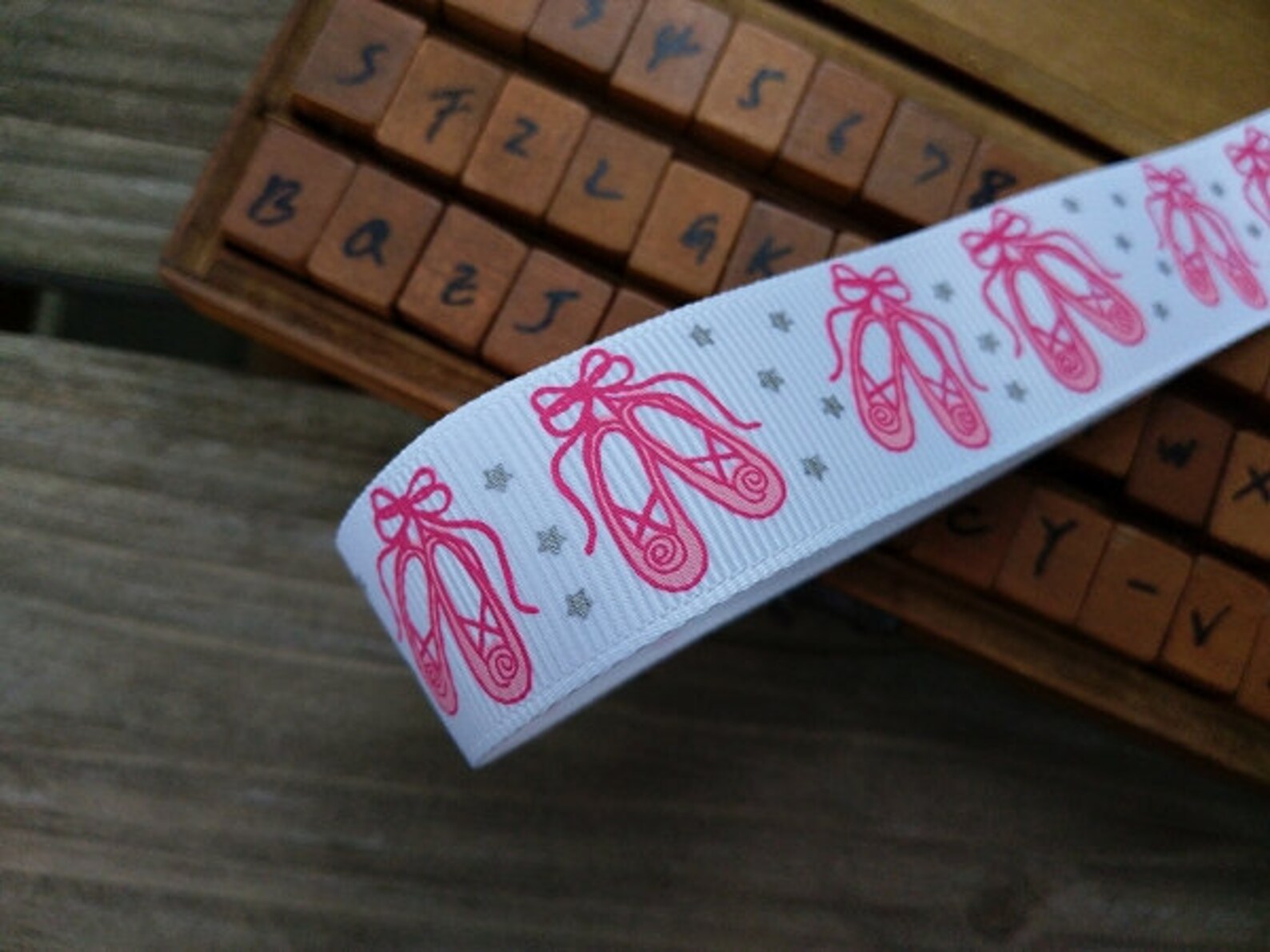 princess,ballet shoes,silver star printed grosgrain ribbon,(choose color)22mm(0.88