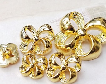 Vintage buttons,Gold Four petal flower empty design,15mm/18mm/20mm/22mm/25mm/38mm,High Quality Perfect craft material.