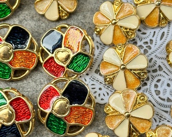 21mm/25mm,Vintage buttons,Colorful Flower Heart Gold buttons.