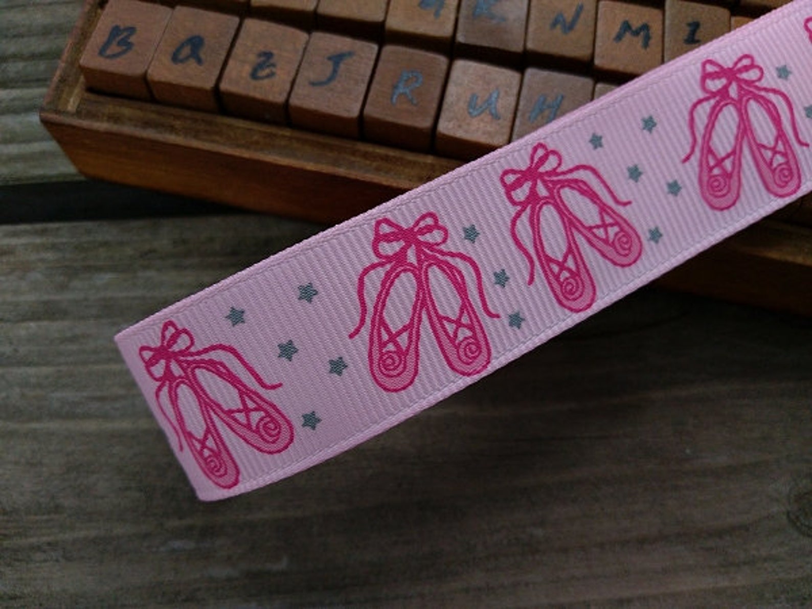 princess,ballet shoes,silver star printed grosgrain ribbon,(choose color)22mm(0.88